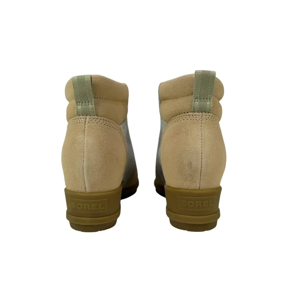 Sorel Evie Ankle Lace Boots Wedge Womens 8 WP Suede Wedge‎ Ceramic Natural